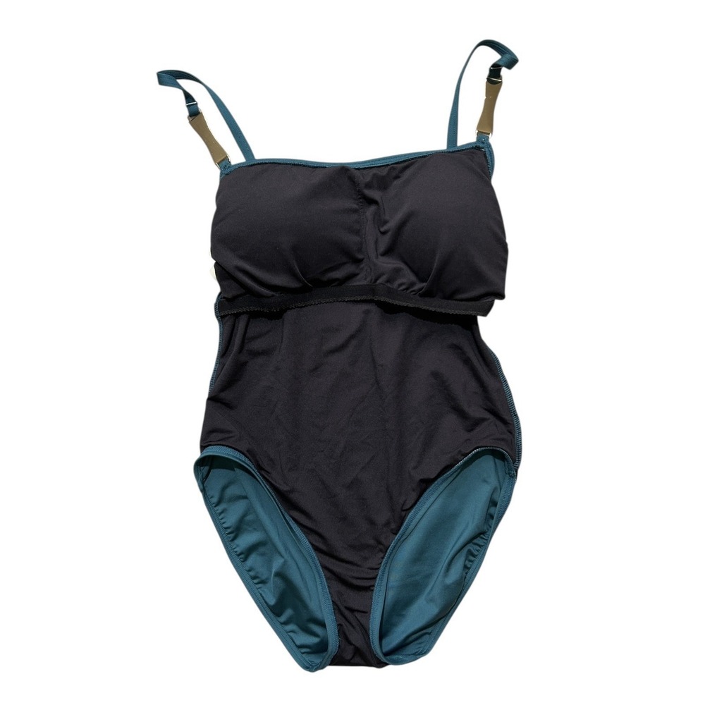 KATE SPADE Teal One Piece Swimsuit sz S Gold Bows Sporty Minimalist Beach Resort - Picture 12 of 13